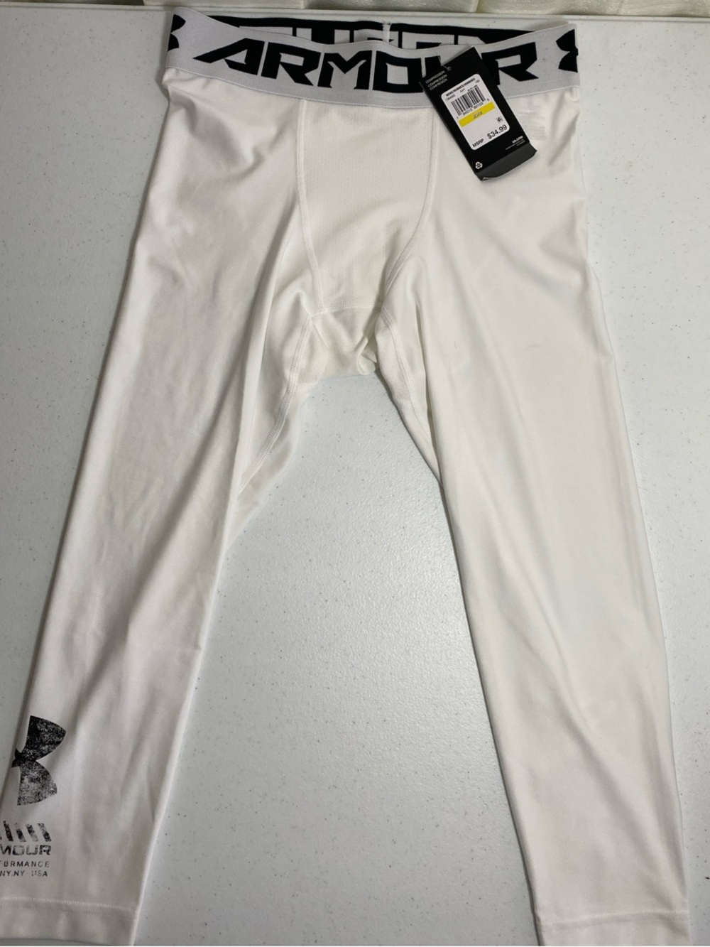 Under Armour White Compression Leggings with Black Logo Waistband